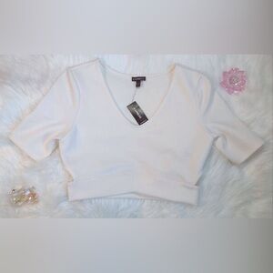 Express Cream White Short Sleeve Dress Crop Top